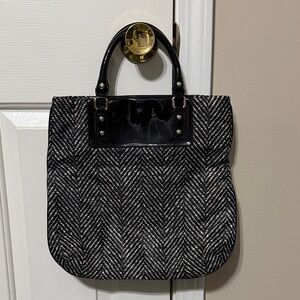 Black and White Herringbone Tote Bag